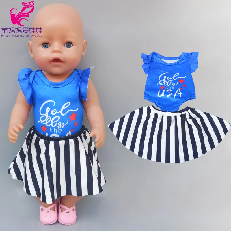 

43cm 40cm baby Doll dress 18 Inc Girl Doll stripe blue dress