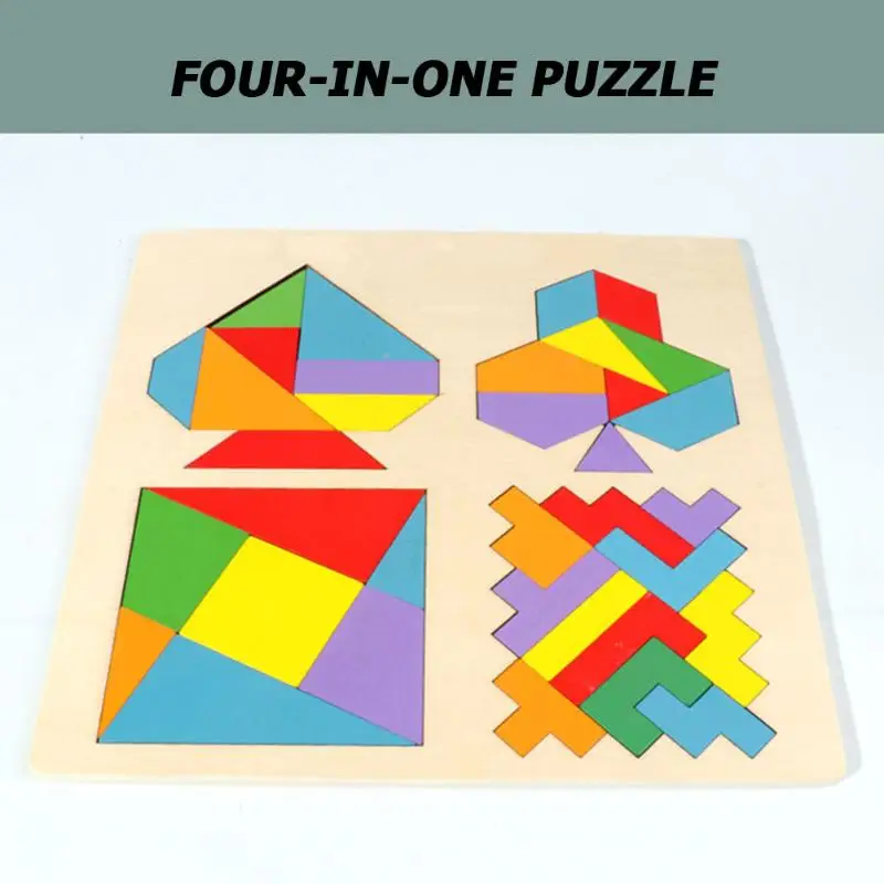 4 in 1 Creative Wooden Puzzle Exercise Practical Ability Color Cognition Geometric Color Jigsaw Baby Wisdom Development Toy
