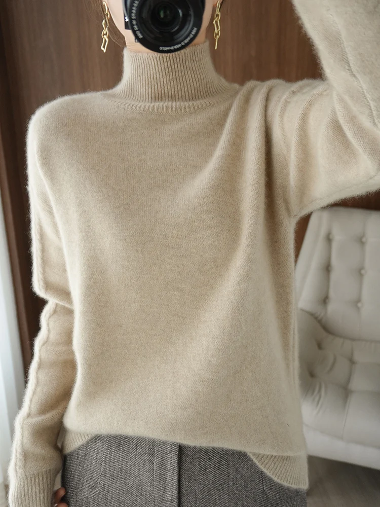 Cashmere Sweater Women's High-Neck Thick And Versatile Pullover Autumn And Winter New Loose Wool Knit Sweater Cropped Tops  y2k