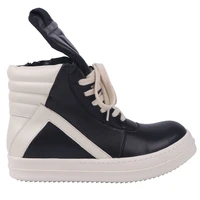 new season man fashion black white geobasket sneakers high top panelled buffed calfskin sneakers round toe lace up shoes