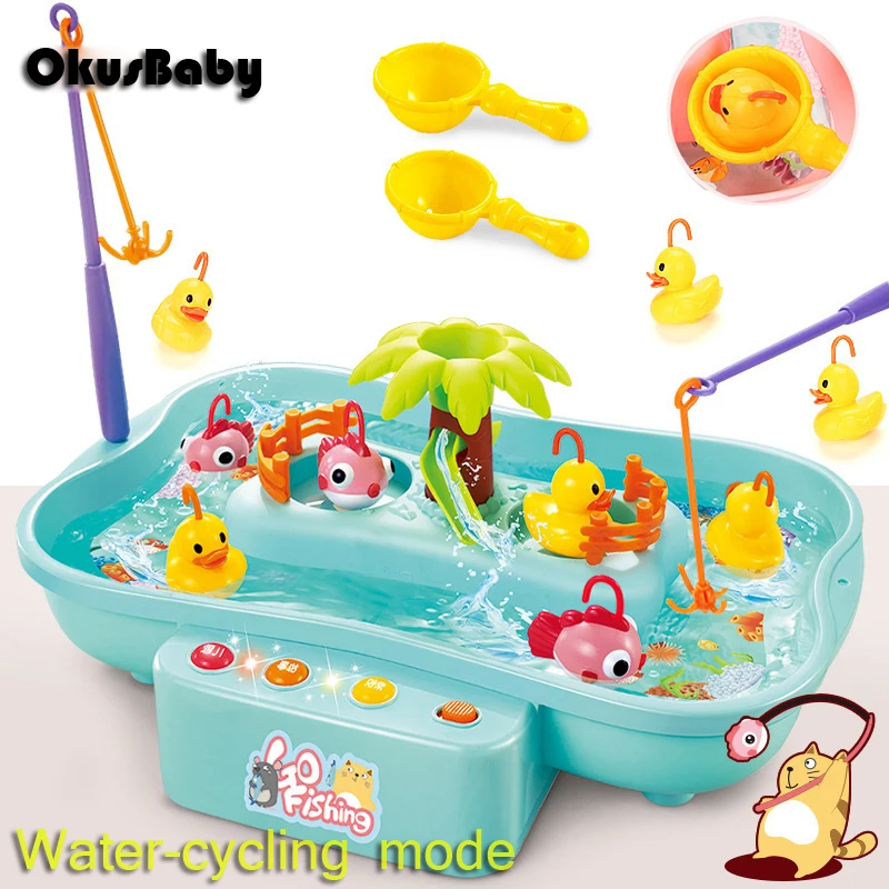 

Summer Electric Rotary Children Fishing Toy Set Real Water Flow Duck Toys Hydrodynamic Cycle Music & LED Pool Table Education