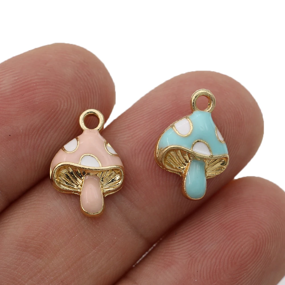 

5Pcs Enamel Gold Color Pink Mushroom Charm Pendant for Jewelry Making Bracelet Earrings Necklace DIY Accessories Craft