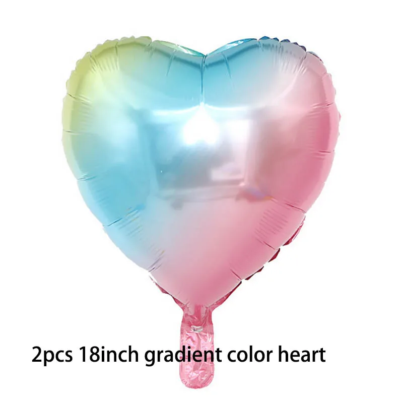 2pcs 18inch heart 2 шт. 32 дюймов градиентной радужной расцветки Количество воздушных шаров с мини-Золотая Корона Фольга воздушных шаров в форме единорога День рождения украшения дети клипсы для воздушных шаров - Цвет: 2pcs 18inch heart