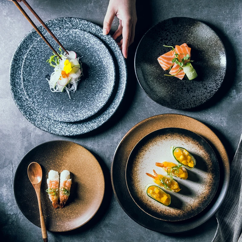 Керамическая тарелка в стиле ретро винтажные креативные тарелки японские