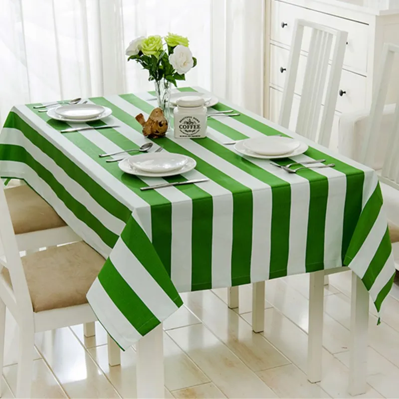 Green and white striped canvas tablecloth Nordic Simple modern rectangular thickening and abrasion resistant canvas table cover