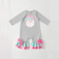 autumn girls clothes gray long sleeve pink bow girl romper christmas old man head embroidery pattern toddler baby romper