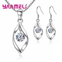 fashion shiny rhinestones necklace earrings women 925 sterling silver jewelry set elegant luxury design new wedding jewelry hot