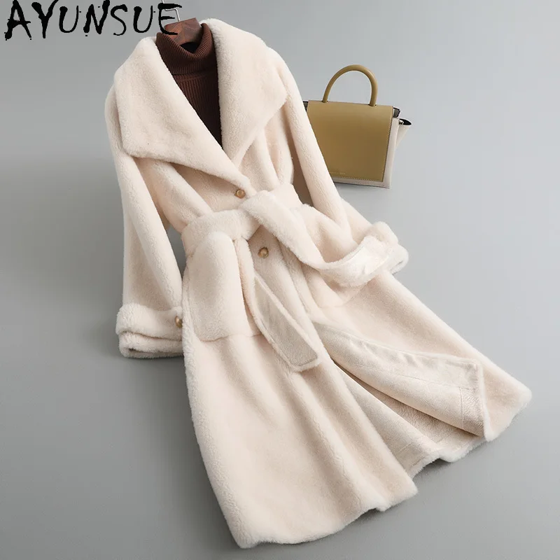

AYUNSUE 2021 Winter Clothes Women's 100% Wool Jacket Women Real Sheep Shearing Coat Famale Long Korean Coats Ropa Mujer Sqq1151