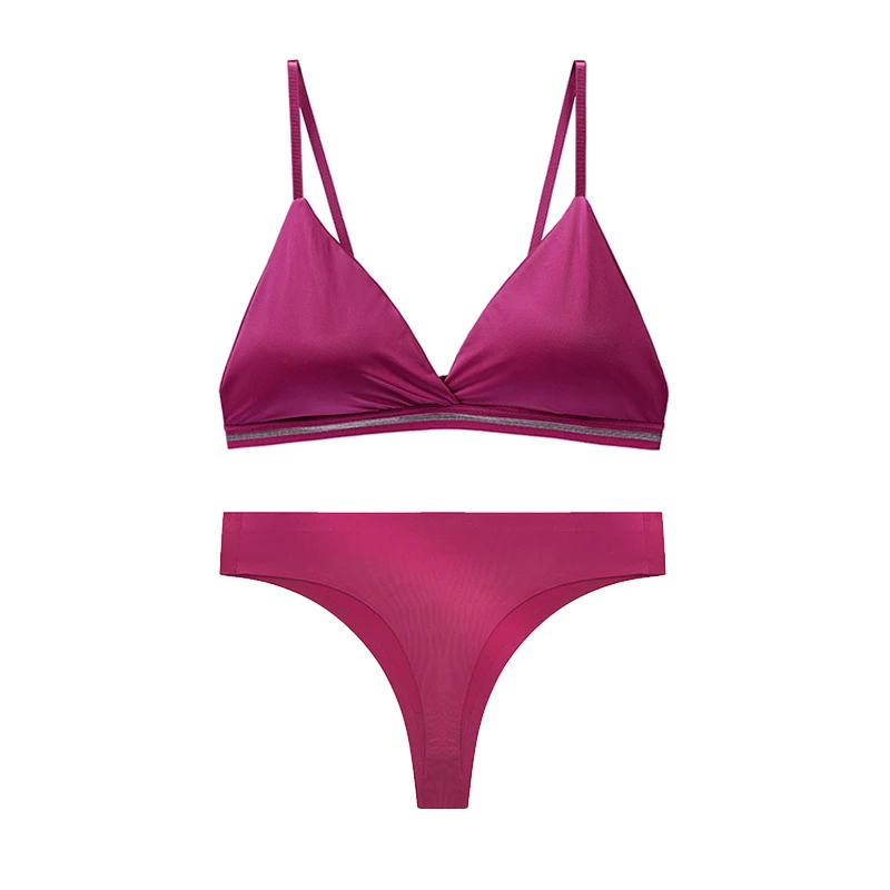

1set Lingerie Set For Woman Bra Panties Seamless Underwear For Women Bralette Active Seamless Ice Silk Ladies Bras Thongs Set