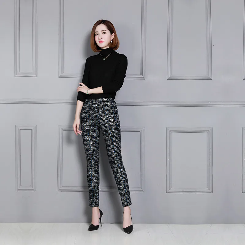 

Stretch High Waist Real Leather Pants Women Luxury Printed Skinny Slim Sheepskin Pencil Pants Plus Size Office Leather Trousers