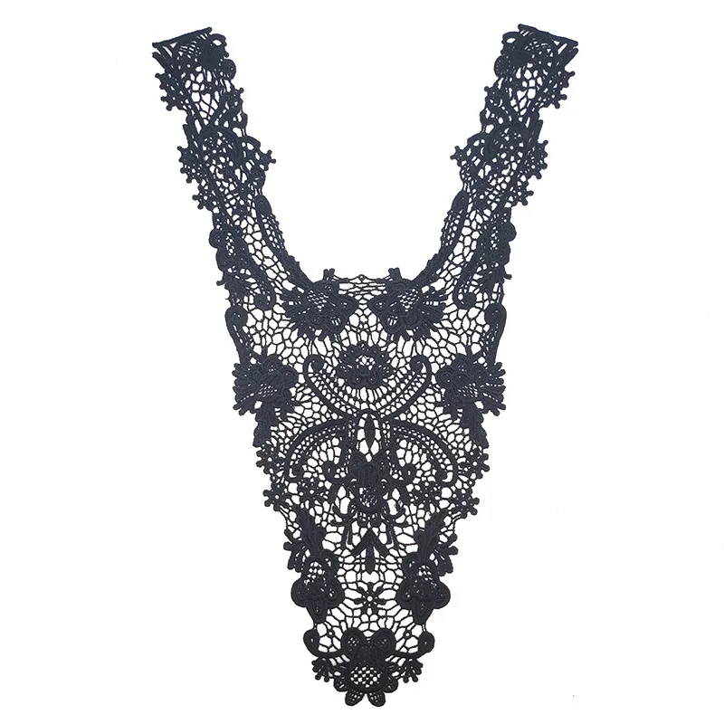 Роскошный белый черный 3d цветок розы вышитые Venise кружева поддельные воротник