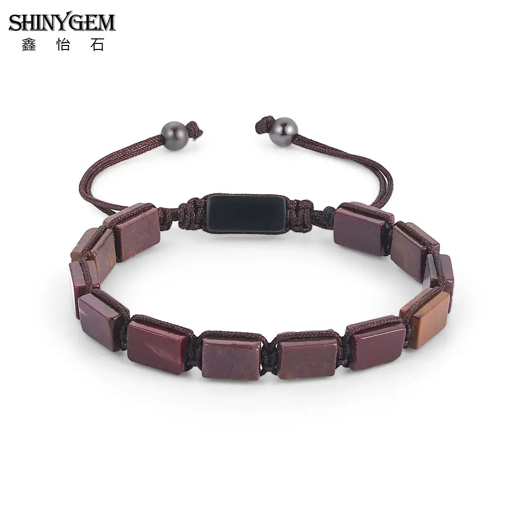 Ювелирные изделия SHINYGEM, ручная работа, разноцветный натуральный камень, бусины, кожа, обёрточная бумага, браслеты, браслеты для женщин, мужчин, богемный стиль, браслет - Окраска металла: Stone Egg Yolk