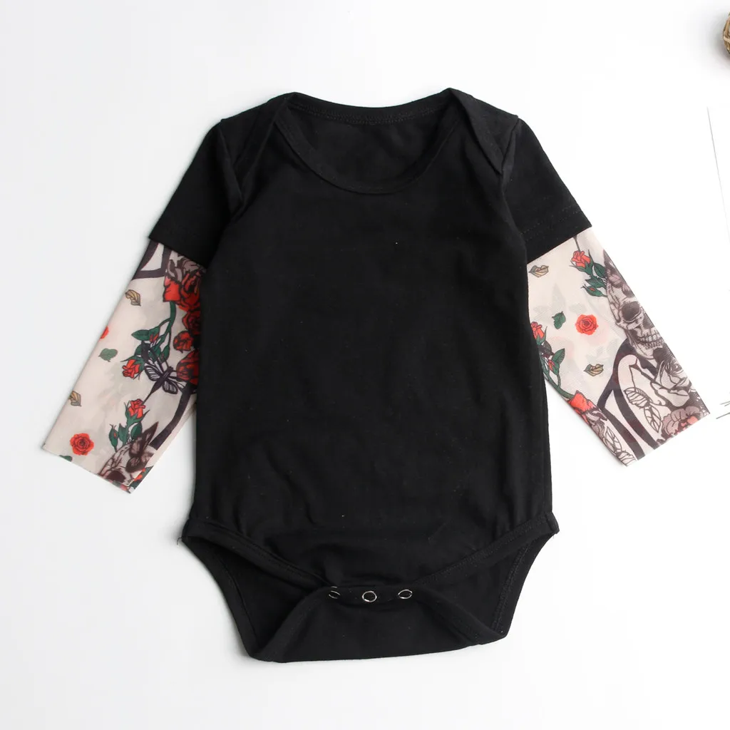 Jumpsuit for Infant Boys Newborn Baby Tattoo Printed Long Sleeve Patchwork Romper Bodysuit Cool Cotton Clothes 0-18M |