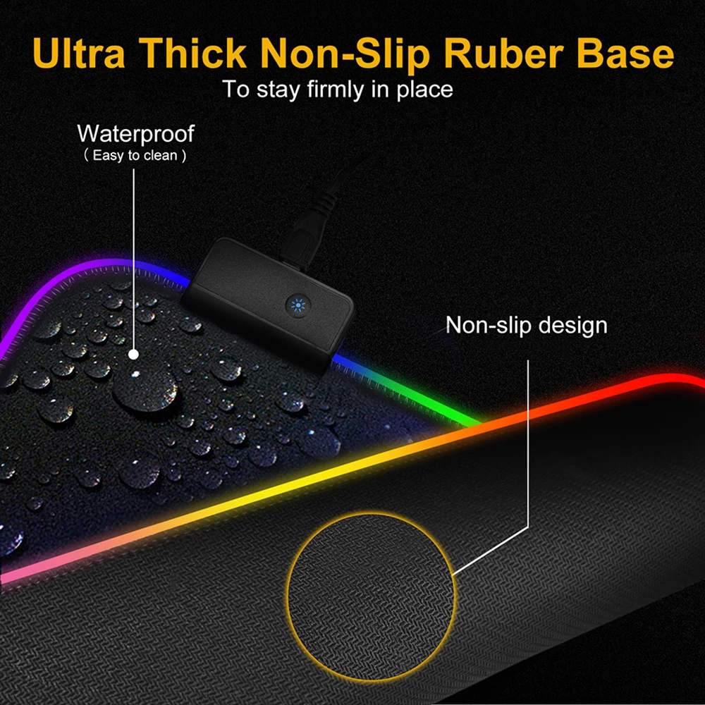 Светящийся RGB игровой коврик для мыши цветной негабаритный светящийся USB Расширенный светодиодный нескользящий Настольный Коврик Для Мыши для ПК ноутбука