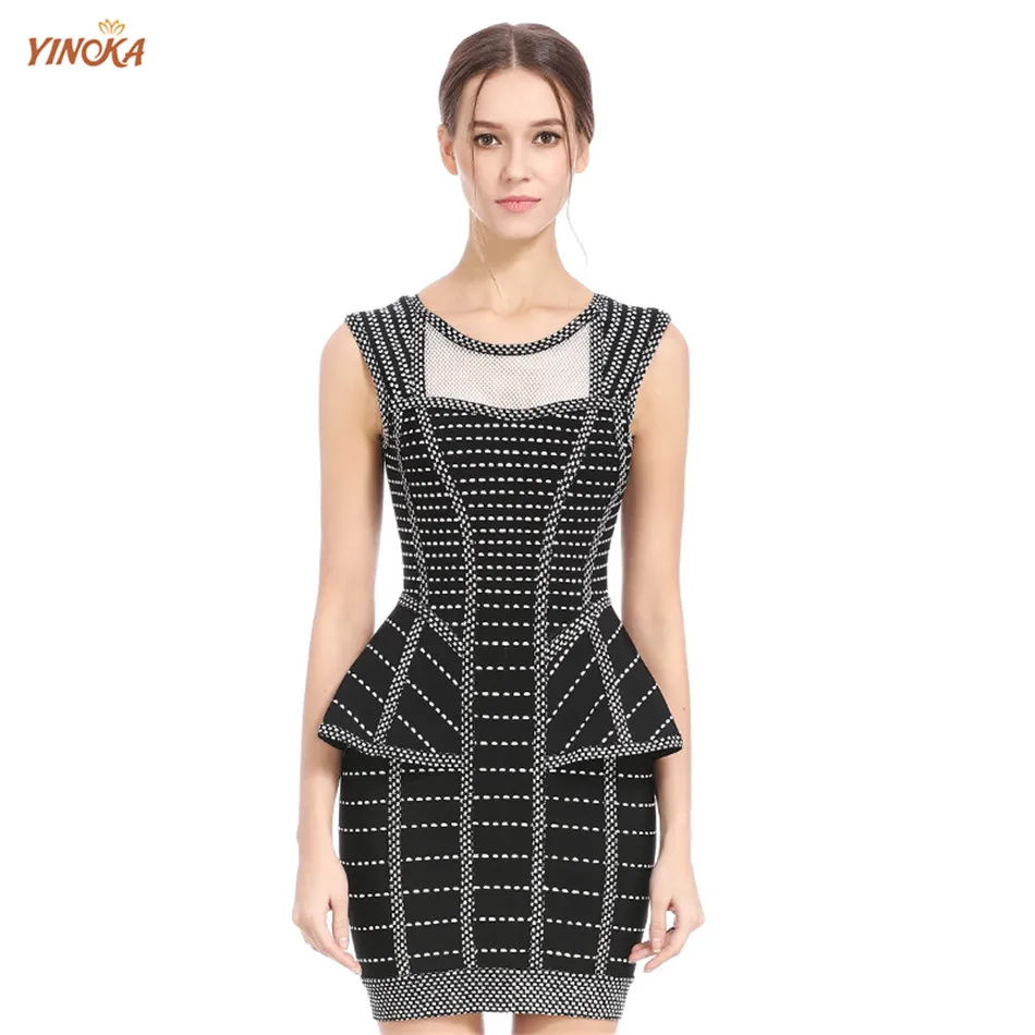 

Yinoka Midi bandage bodycon black women dress mini sleeveless celebrity dinner evening night party club cocktail lady clothing