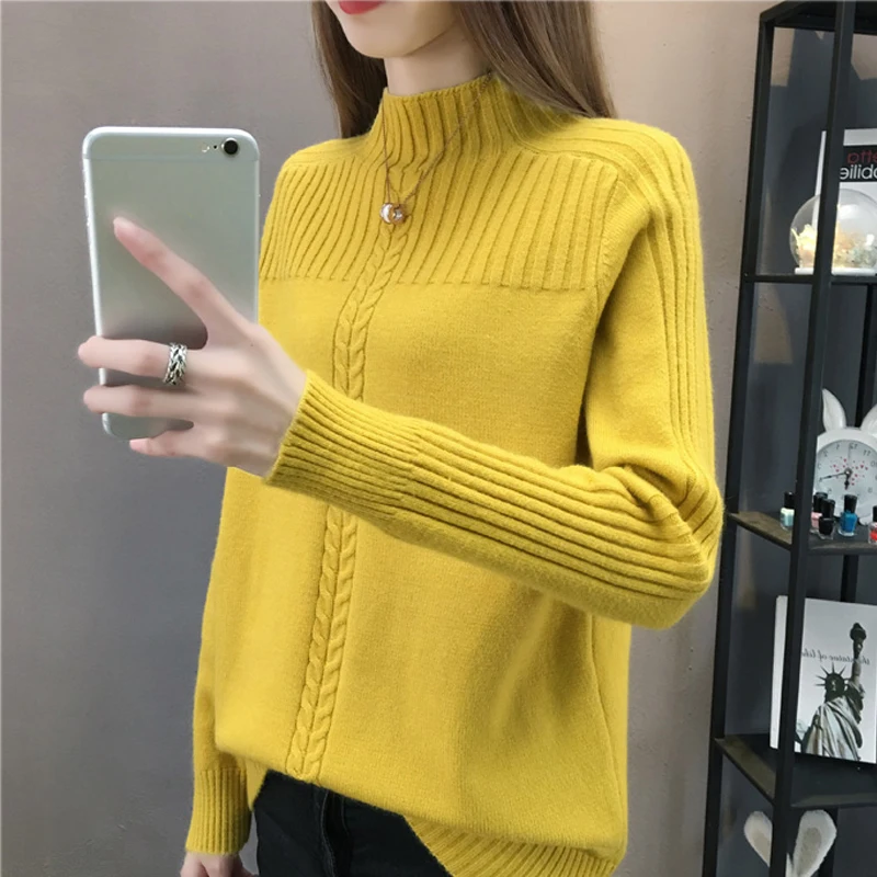 

Knitted Turtleneck Women Autumn Winter 2019 New Ladies Korean Sweater Female Long Sleeve Jumper Blue White Red Pullover Femme