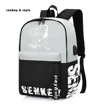 gray Senkey& style студенческий рюкзак со светящимся рисунком на тему аниме USB зарядка для ноутбука рюкзак для подростка Противоугонная школьная сумка для мальчиков - Цвет: gray