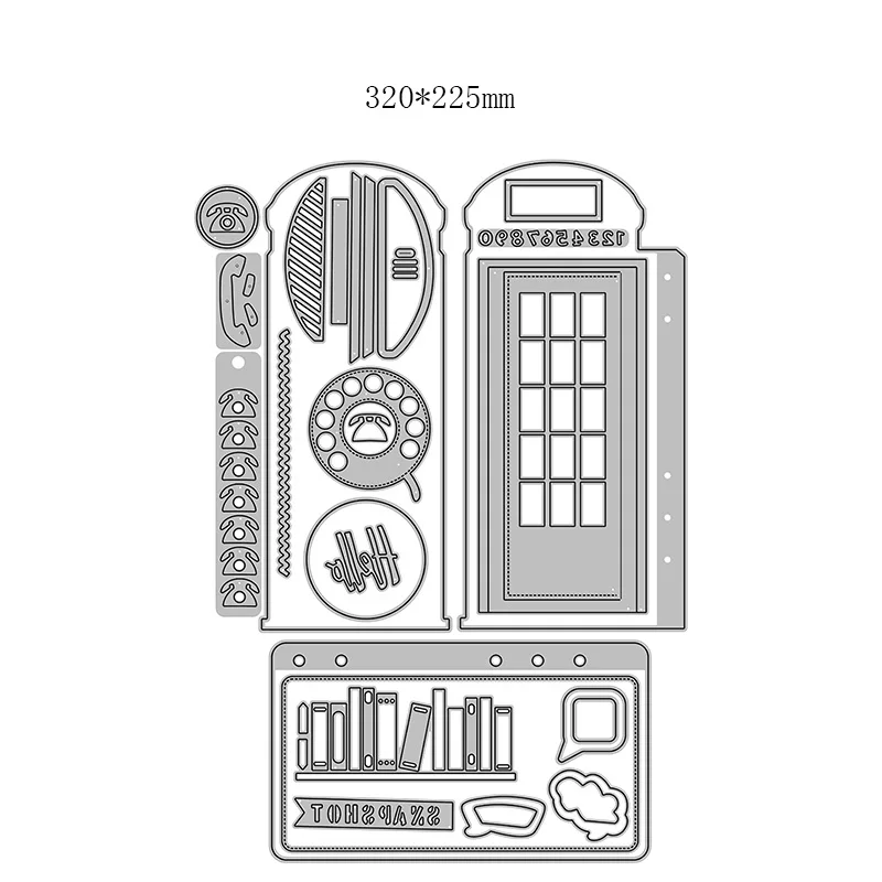 

2021 New Bookshelf Telephone Booth Tag Metal Cutting Dies for Scrapbooking Paper Craft and Card Making Decor Embossing No Stamp