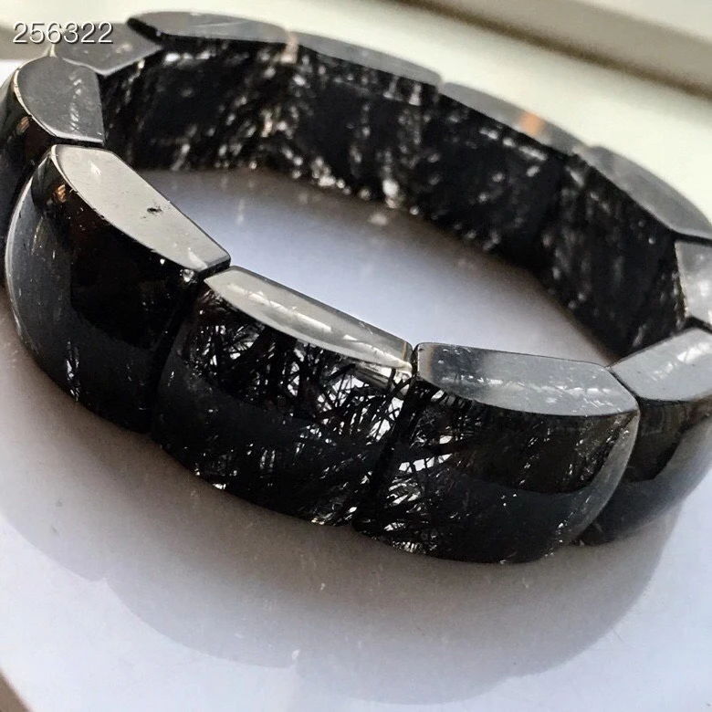 

Genuine Natural Black Rutilated Quartz Gemstone Women Men 14x19mm Rectangle Beads Wealthy Stone Bracelet AAAAA