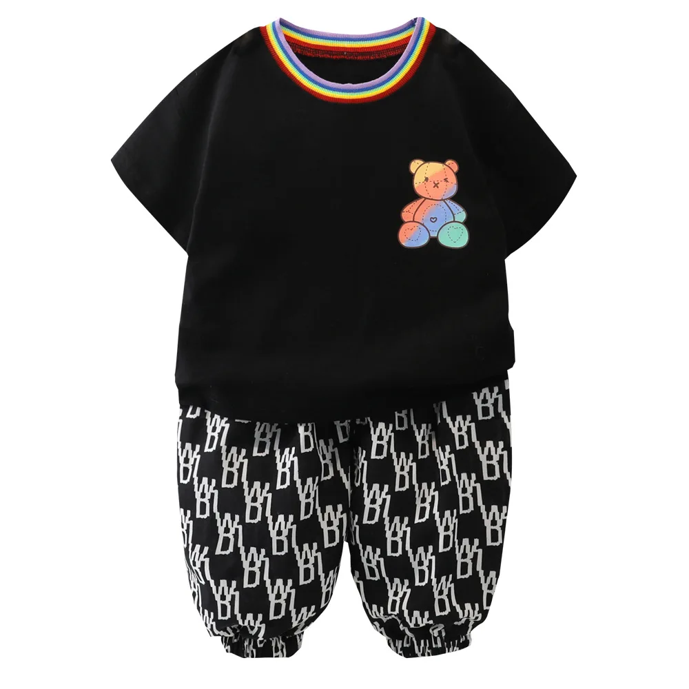

Baby Summer Clothes Boy Sets Toddler Cartoon Bear Pattern Short Sleeve T-Shirt+Shorts Two Piece Baby Outfit Newborn Cotton Suit
