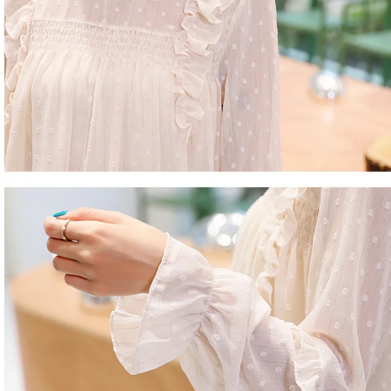 #2052 бежевая прозрачная блузка Женская пикантная Повседневная шифоновая с