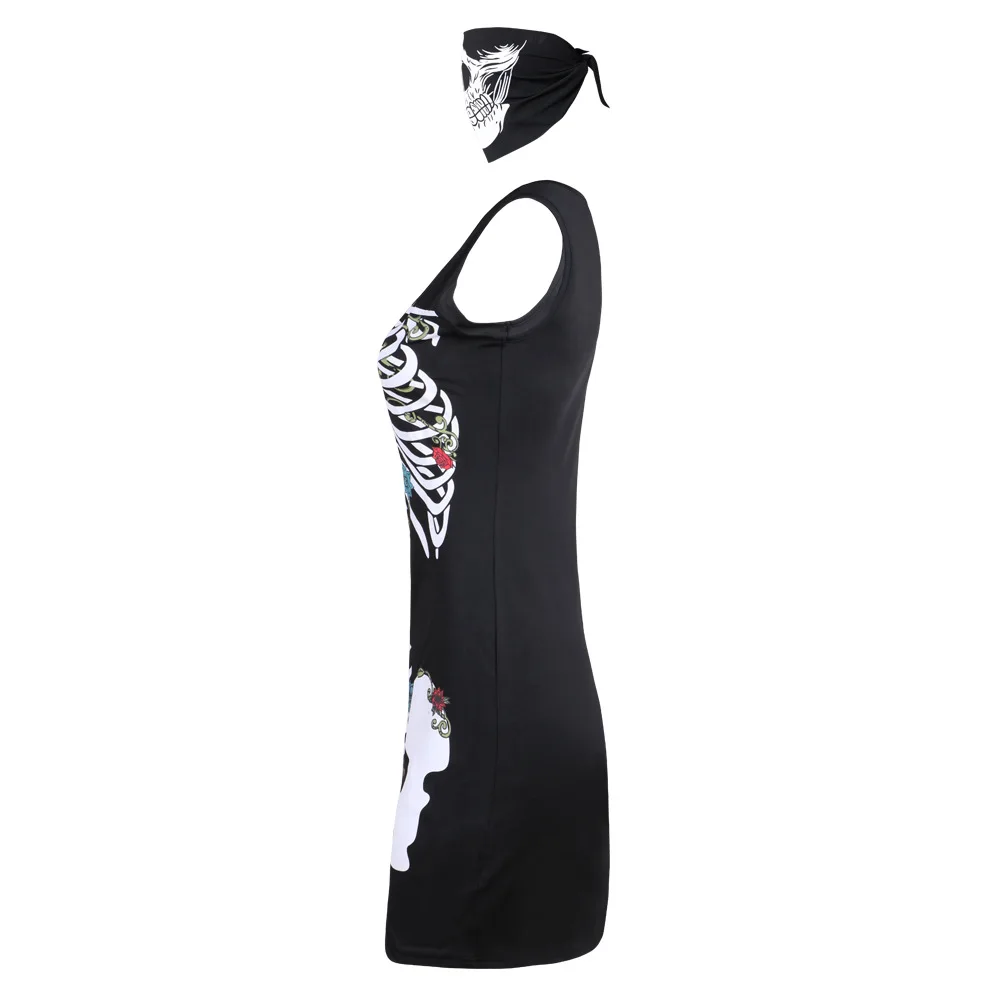 Хэллоуин Косплей Костюм для женщин взрослых страшная маска Череп Скелет Платья