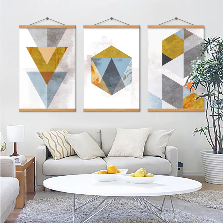 

Modern Abstract Geometric Figures Yellow Gray Color Matching Canvas Painting Home Decor Poster For Living Room Bedroom Wall Art