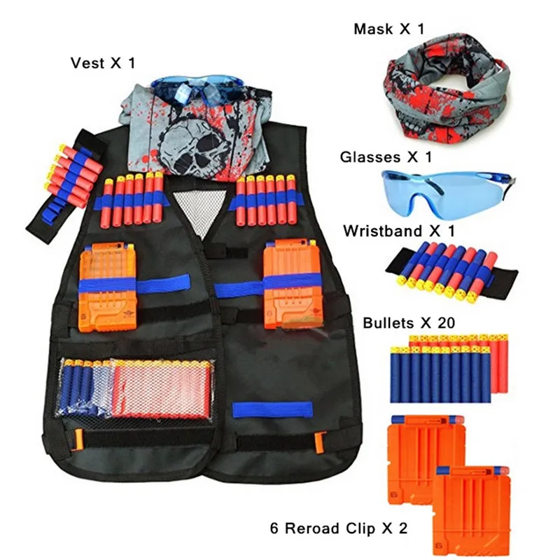 

Children Black Tactical Gun Accessories Waistcoat Sets Ammo Holder Elite Pistol Bullets Nerf Kids Toy For Darts Clip Toy Series