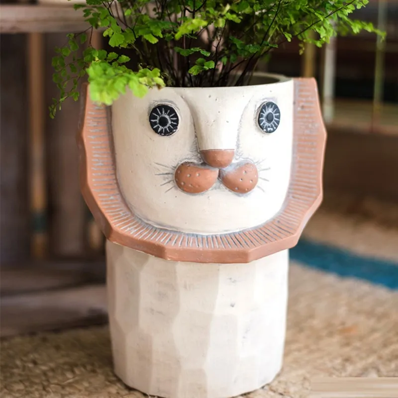 Цветочный горшок с абстрактным львом декоративное творческое мультяшное