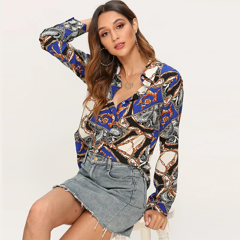 Женская Повседневная Блузка с длинными рукавами винтажный офисный топ отложным