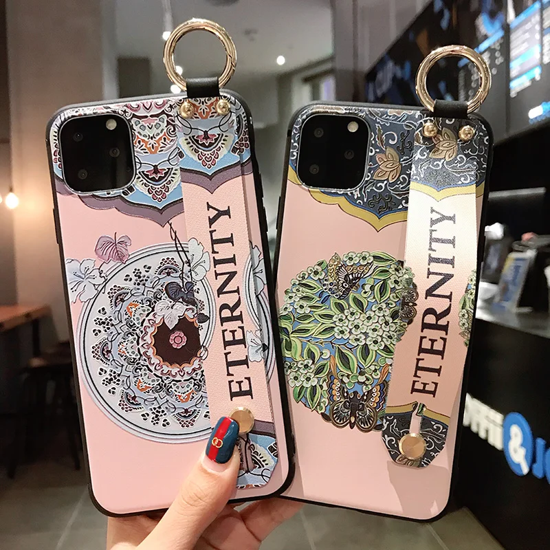 Ремешок на запястье Чехол для iphone 7 8 6 6s plus 11 Pro Max чехол XR X Xs max Flower мягкий TPU
