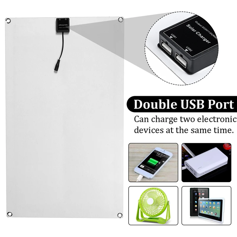 

200W Solar Panel 18V Dual USB Semi-flexible Solar Cell Module DC for Car Yacht Light 12V Battery Charge Camping Outdoor Work