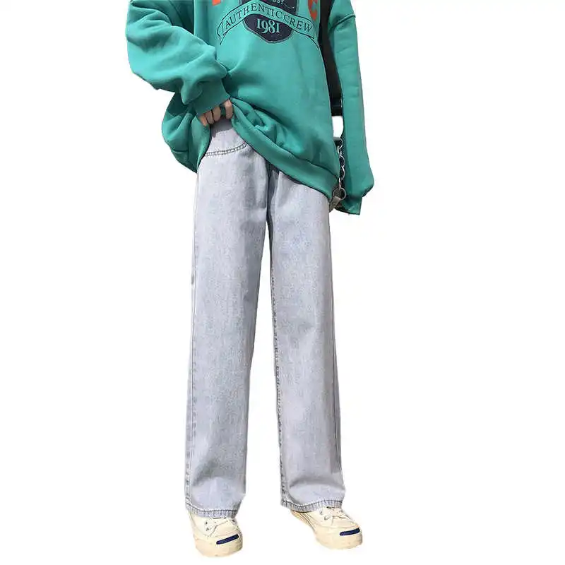 

ICCLEK JXMYY Jeans women's spring and summer thin section dazzling wide leg mopping pants new high waist slim double button