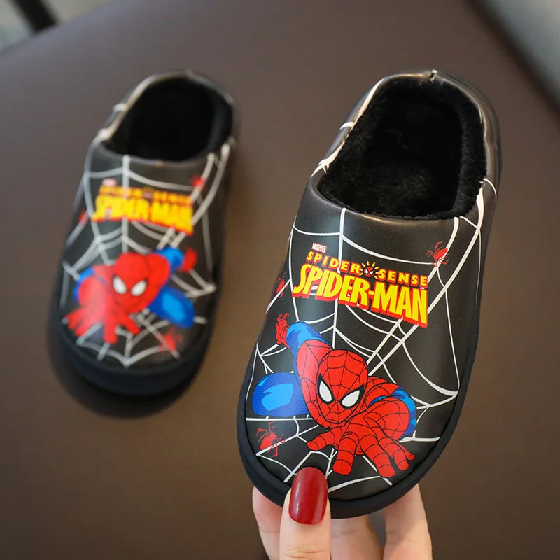 Зимние детские тапочки для мальчиков шлепанцы из искусственной кожи с