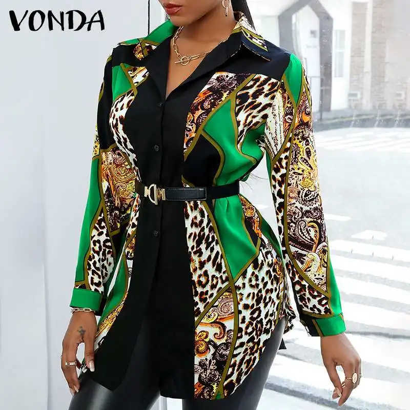 

Party Office Shirts 2021 VONDA Women Autumn Long Sleeve Lapel Neck Shirts Lady Vintage Printed Bohemian Blusas Femininas Blouses
