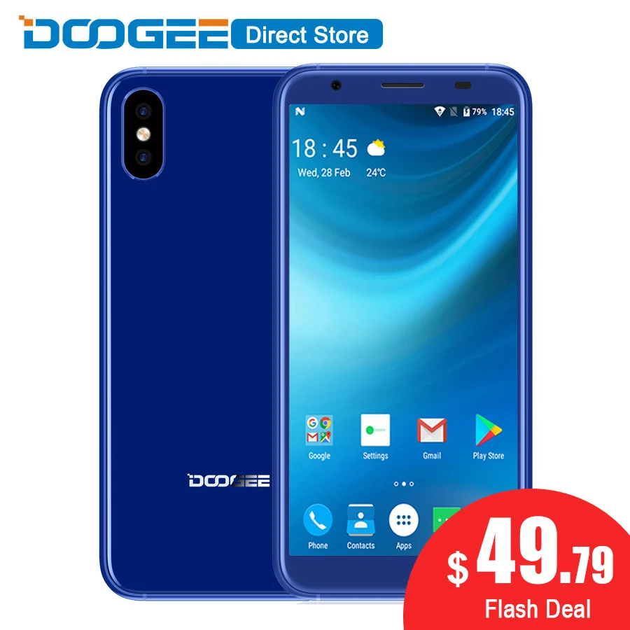 DOOGEE X55 Android 7 0 5 'ཎ:9 мобильный телефон MT6580 1GB ram 16GB rom 2800mAh Fringerprint двойная камера 8MP