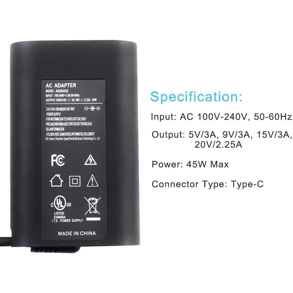 Адаптер зарядного устройства Type-C для Dell XPS 13 9365 9370 7390 9380 7389 7275 7370 45 Вт 2 в 1 |