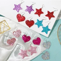 sweets glitter star heart earrings funny womens jewelery red blue pink lilac pendant drop earring for girls brincos pendurados