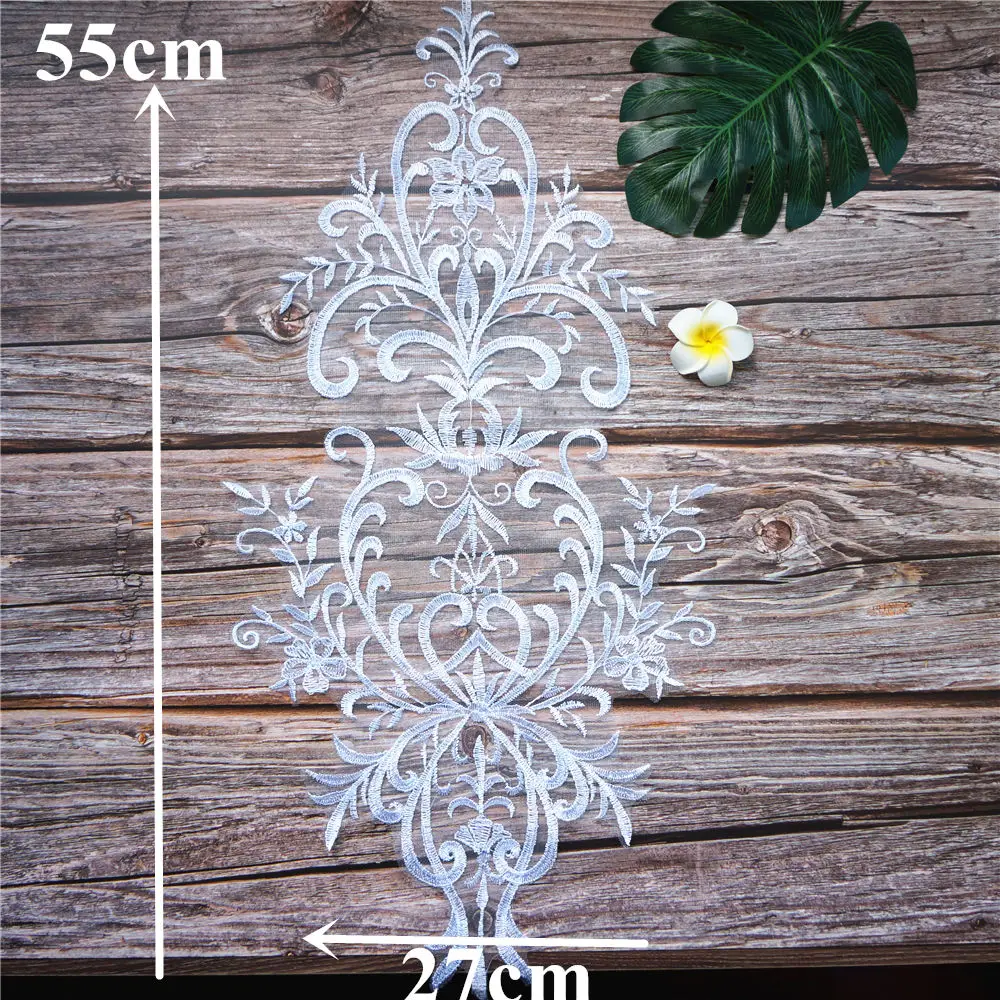 Вышитая белая кружевная ткань свадебное платье аппликация в стиле барокко сетка