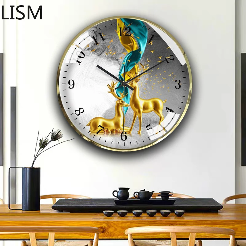 

Luxury Round Quartz Silent Wall Clock Deer Nordic Design Animal Reloj Pared Decorativo Modern Decor Home Decor Colorful