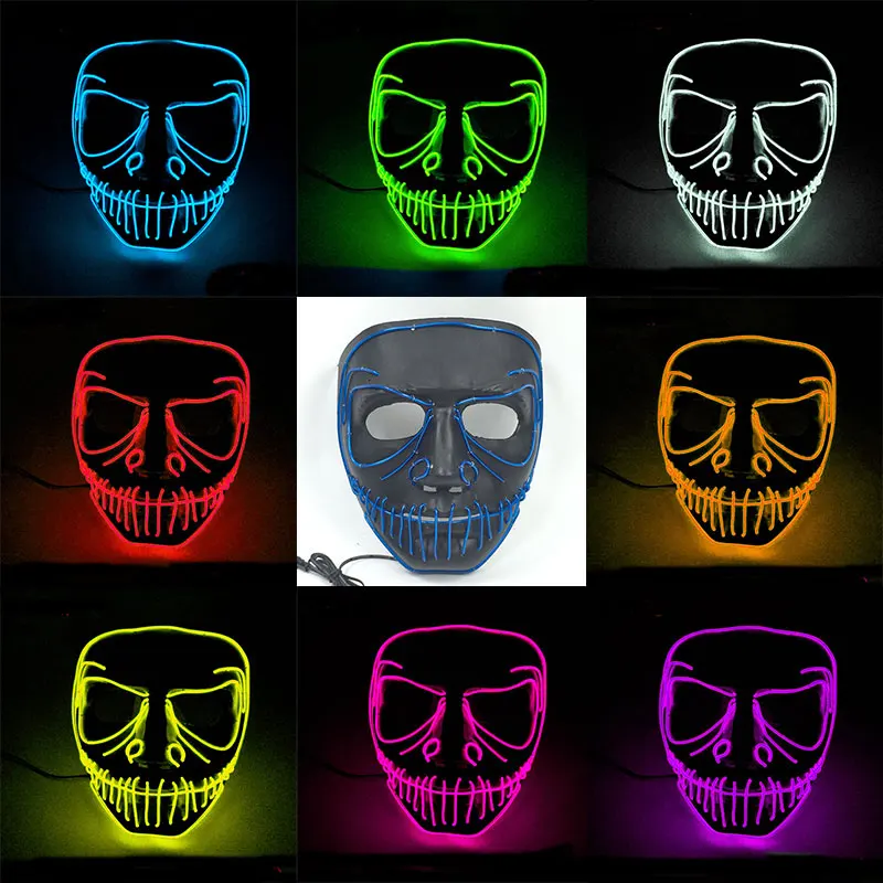 

Halloween Led Mask Horror Costume Accessories Masquerade Party Decor Glowing EL Wire Mask Carnival Cosplay Mascara