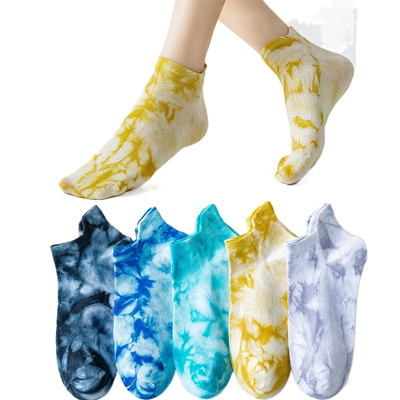 

2021 New Tie-dyed Boat Socks, Cotton Socks, Ladies Boat Socks, Breathable Color Japanese Shallow Mouth Socks, Spring and Summer