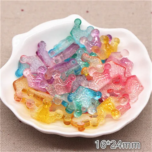 1crown 20pcs 20 шт новые смолы блеск градиент сердце/звезда/лук/корона/вишня/Seashell Кабошоны украшения Шарм основы для заколок для волос деко - Цвет: 1crown 20pcs