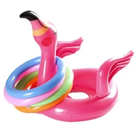 portable inflatable flamingo head hat with 4pcs toss rings water game for family party pink pvc material pools fun toys