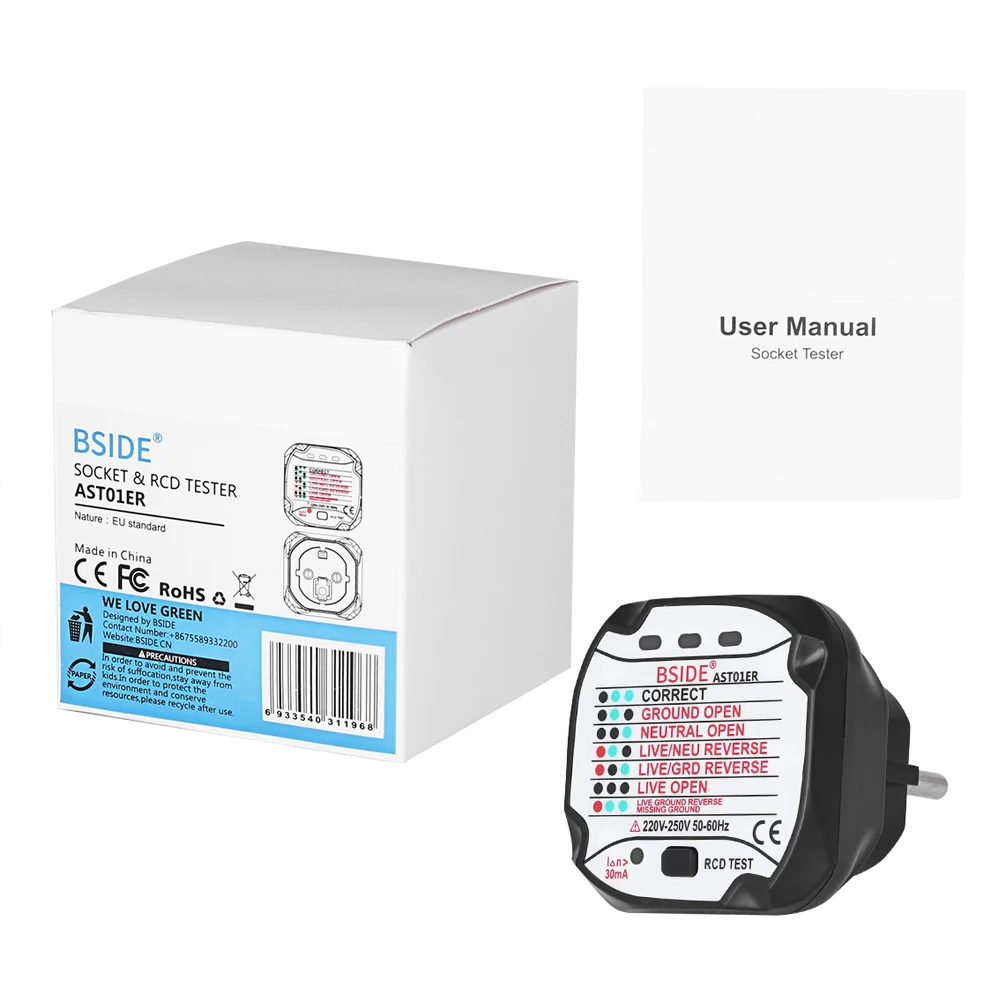 Тестер BSIDE для розеток с цифровым дисплеем детектор электрической розетки