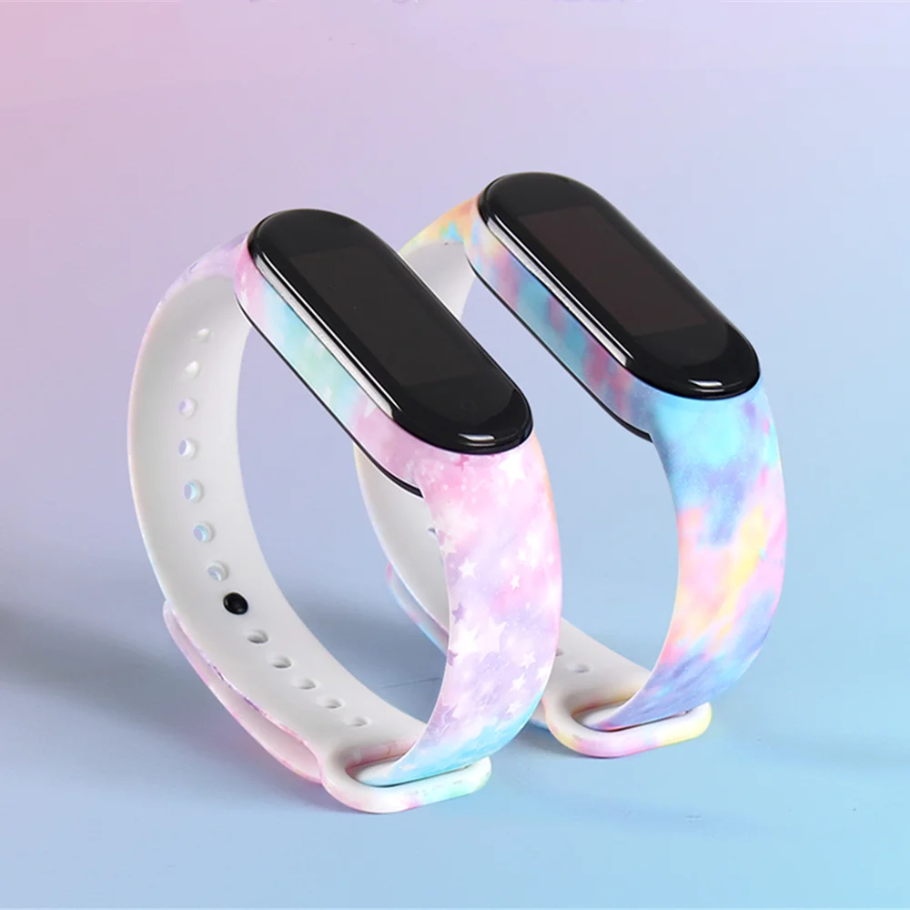 Сменный ремешок для Xiaomi Mi Band 5 4 3 звездное небо Цветной силиконовый Amazfit |