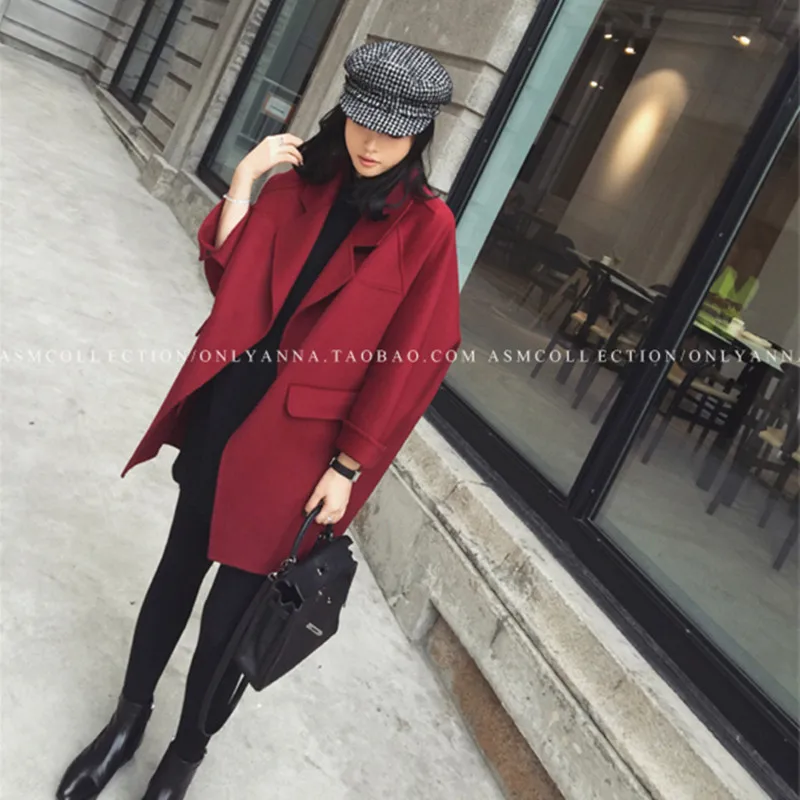

JCHB 2021 Fashion Long Wool Coat Vintage Casual Slim Solid Wool Blend Coat and Jacket Long Open Stitch Women Coats Autumn Winter