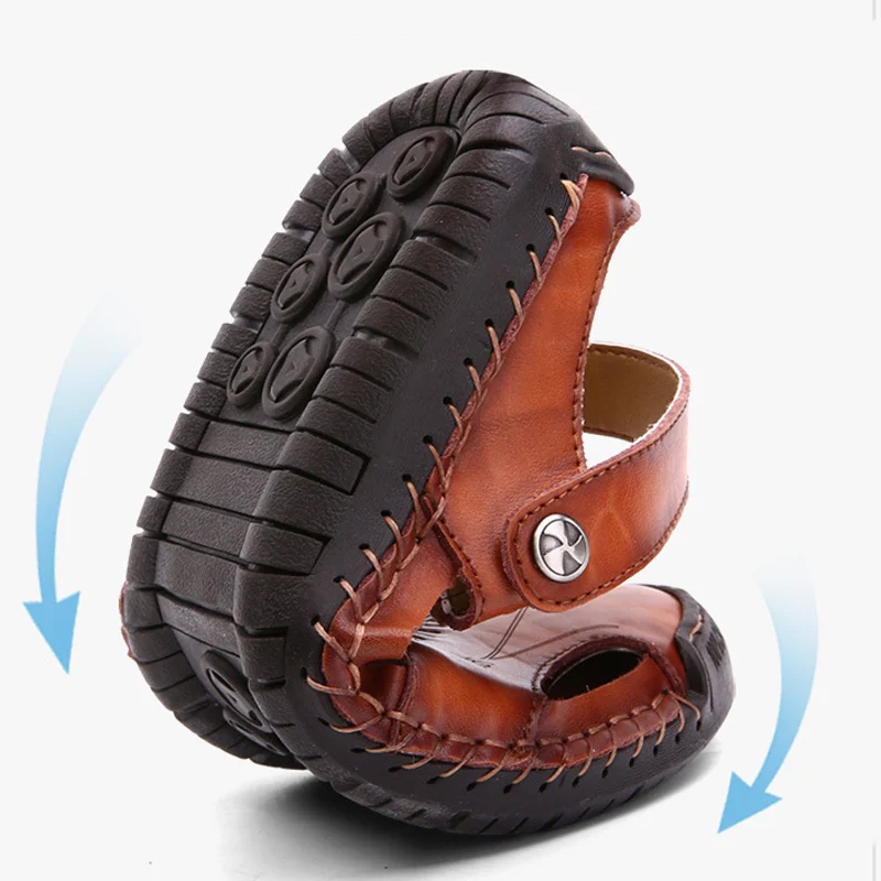 

Hot Men Sport Close Toe Sandals Summer PU Leather Shoes Flat Slippers for Beach Fisherman MVI-ing