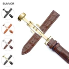 Ремешок для часов из натуральной кожи, 14-24 мм, застежка-бабочка с двойной кнопкой, универсальный ремешок, браслет со стальной пряжкой