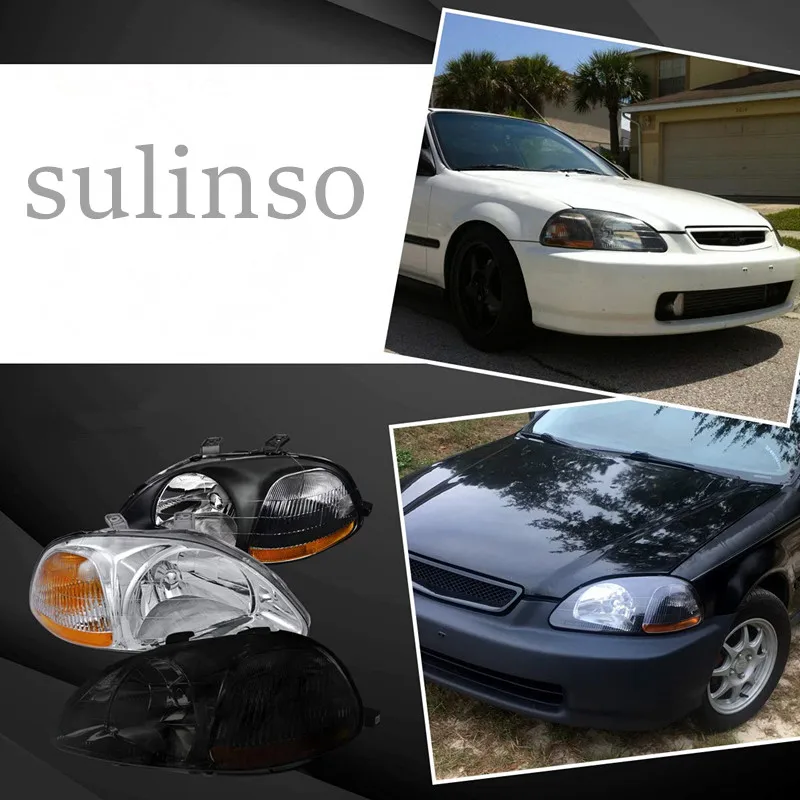 Черные прозрачные передние фары Sulinso с янтарным отражателем для замены Honda Civic 96 98|